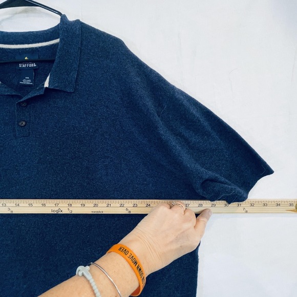 Stafford Polo Shirt Mens 2XL Blue Linen Cotton Soft Knit Casual Short Sleeve - Picture 4 of 9